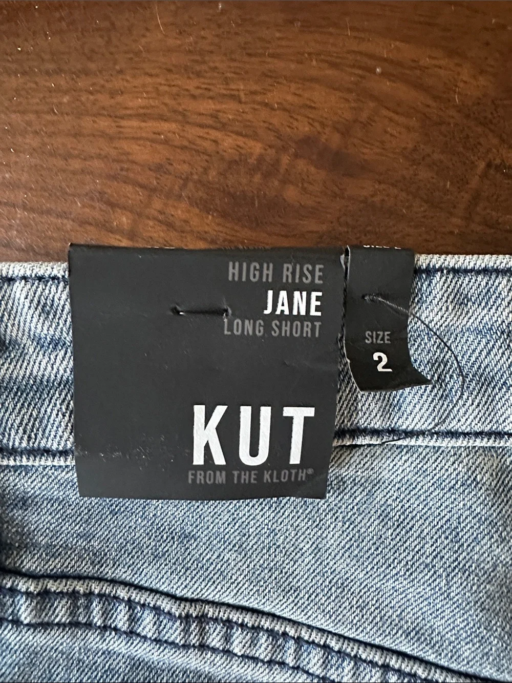 Kut from the Kloth Jane High Rise Long Short Light Blue Distressed Denim Shorts